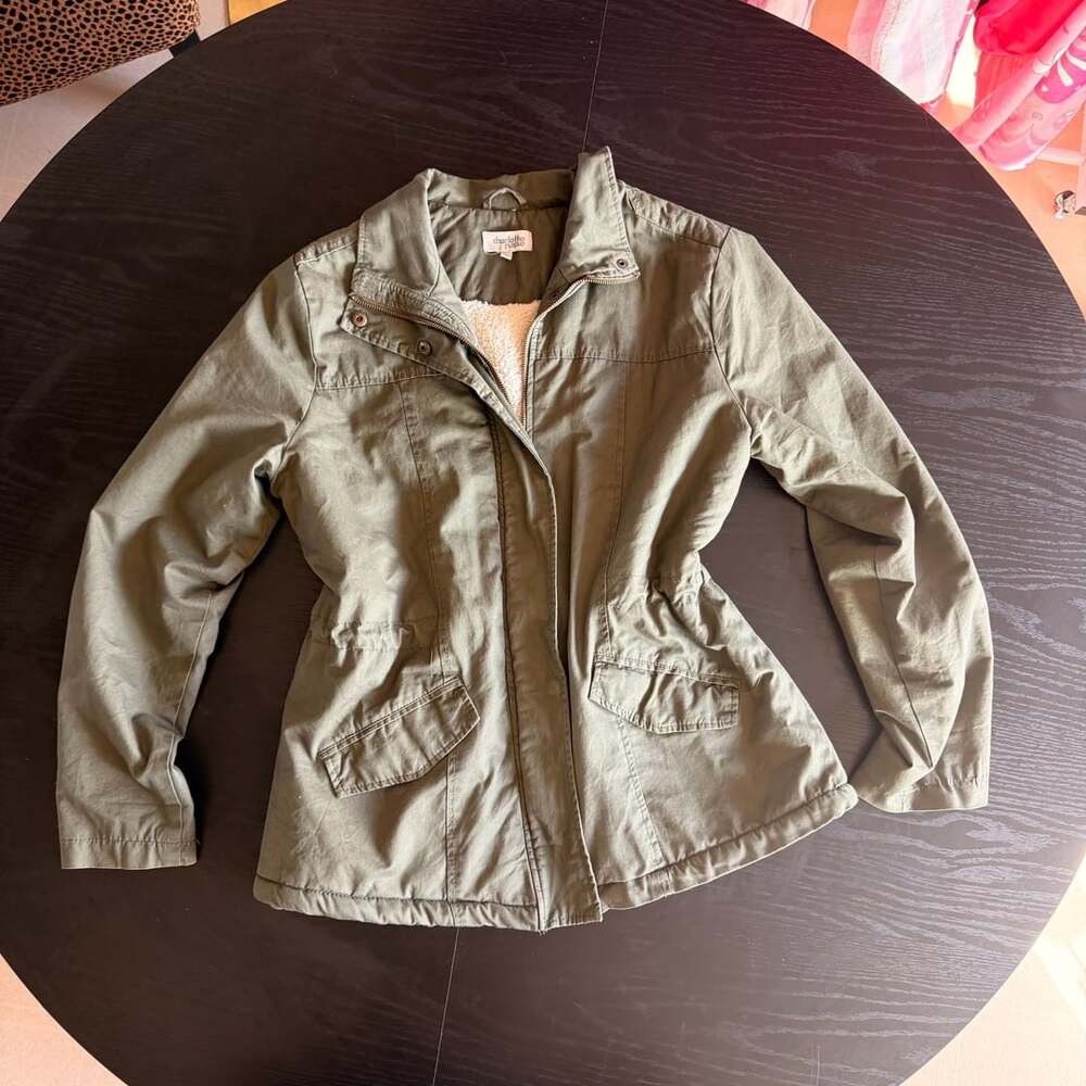 Charlotte Russe Olive Green Sherpa Lined Utility Jacket Size L